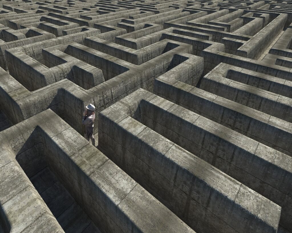 Image of a person lost in a maze with no clear way out